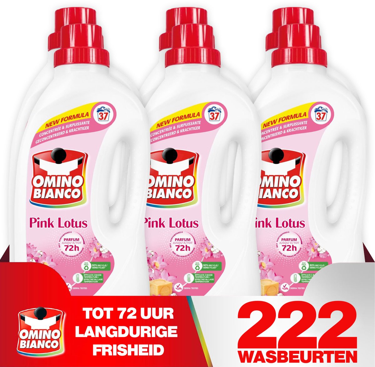 Goedkoopste Omino Bianco Pink Lotus - Vloeibaar wasmiddel - 6 x 1.48 L - Geconcentreerd