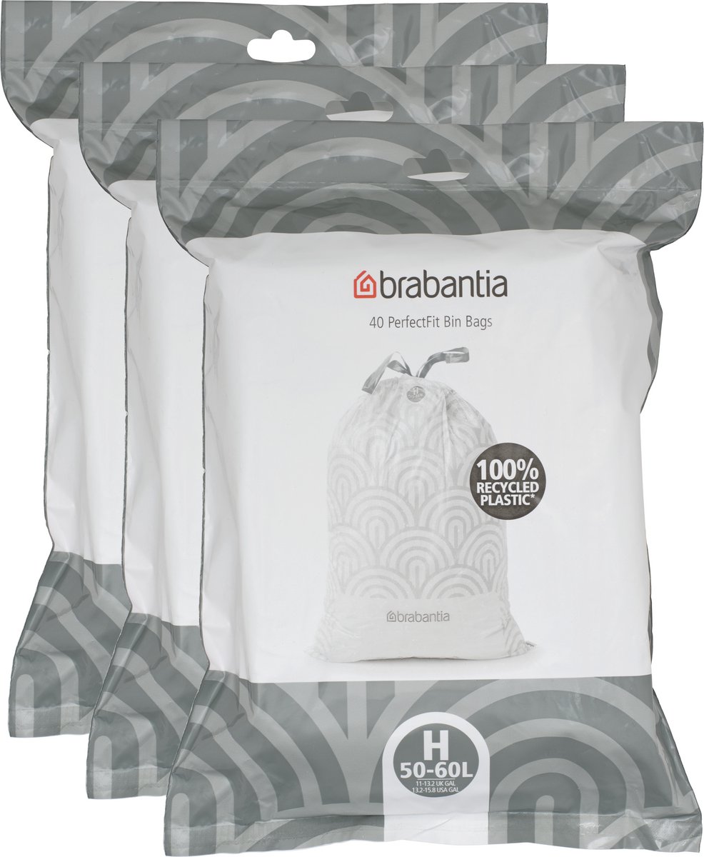 Brabantia PerfectFit Set van 3 - Vuilniszak dispenser pack - Code H - 50-60L - 3x 40 stuks
