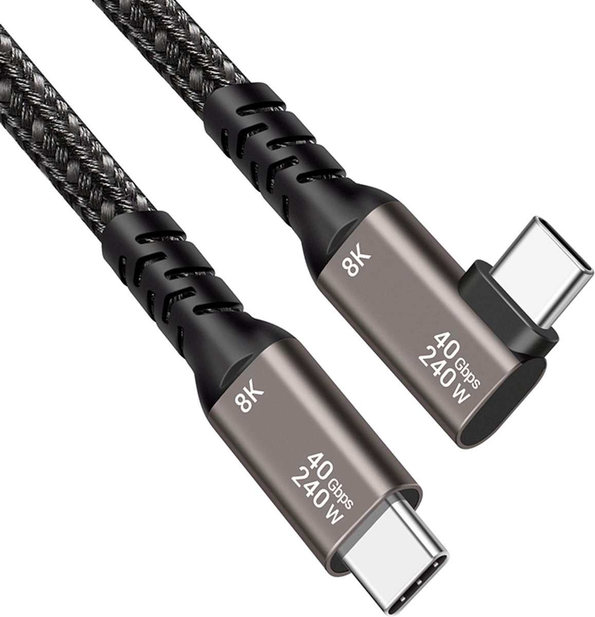 USB C kabel | Laadsnelheid 48V / 5A / 240 watt | USB4 | 40 Gb/s | 8K | Type C naar C | Haaks | Male to male | Power delivery | Snelladen | E-Marker IC chip | Zwart | 1.5 meter | Allteq