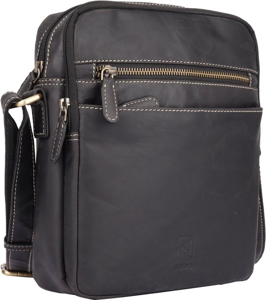 Sac bandoulière NUBA Hunter - Sac bandoulière 100% Cuir - Nature 3335 - Sac moyen en cuir de buffle - Zwart anthracite