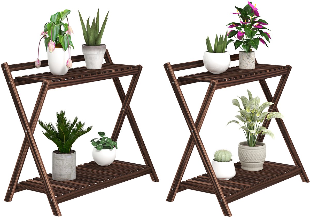 Outsunny-Bloemenstandaardset-Sparrenhout-73x36x64cm-Bruin