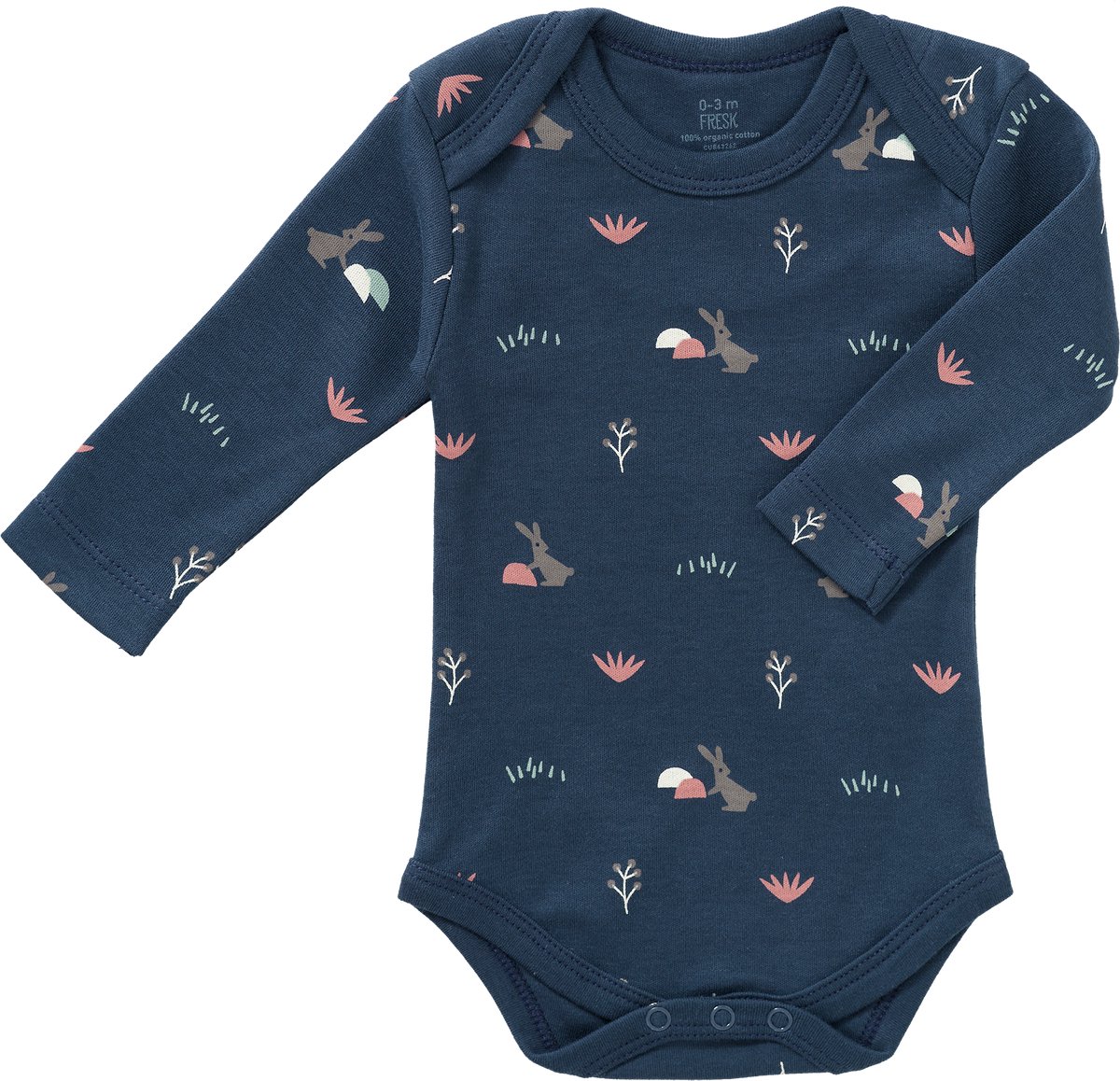 Fresk Romper met Lange Mouwen newborn - Babykleding - Biologisch Katoen - Donkerblauw - Rabbit Mood Indigo