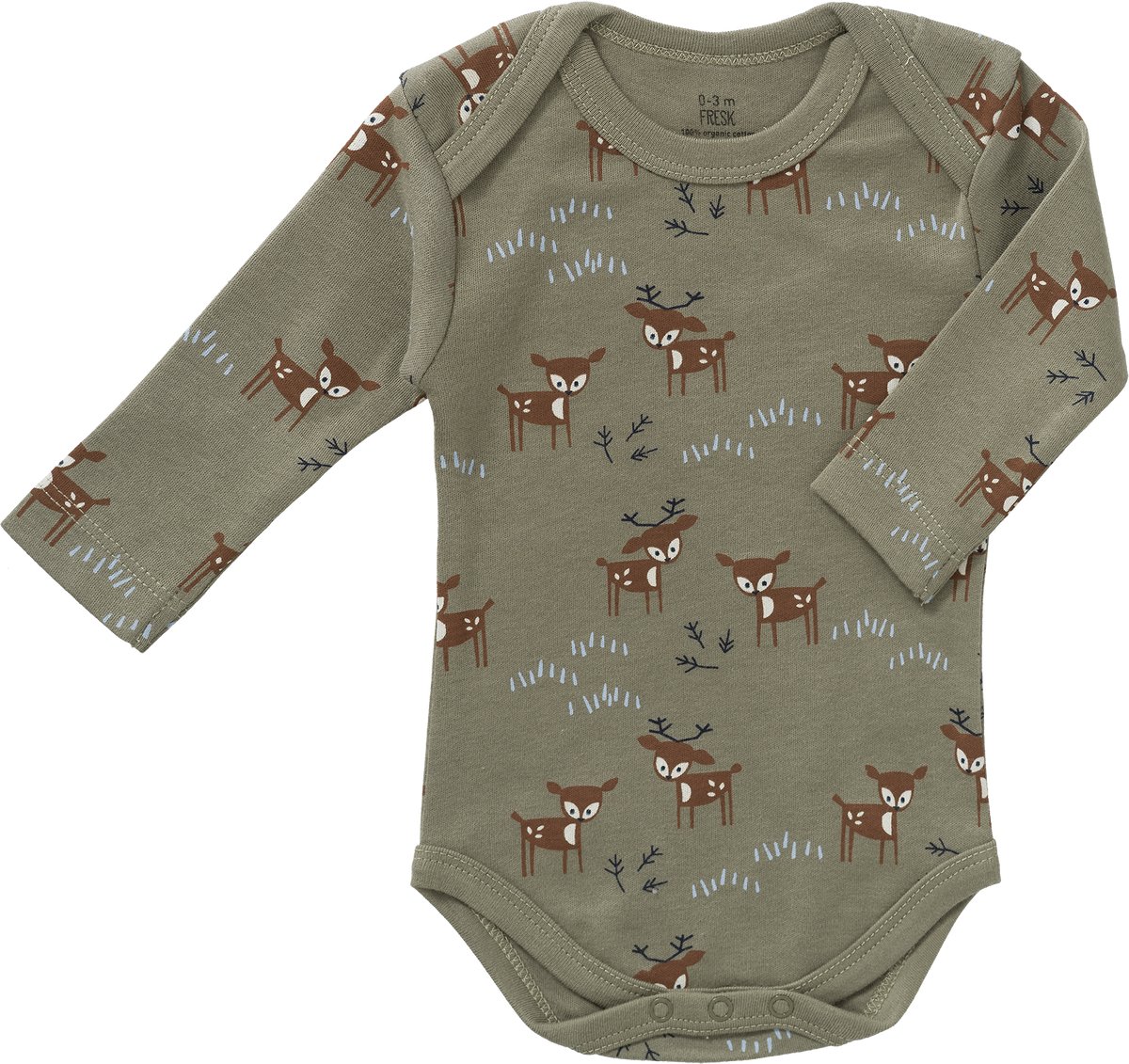 Fresk Romper met Lange Mouwen 6-12 m - Babykleding - Biologisch Katoen - Groen - Deer Olive