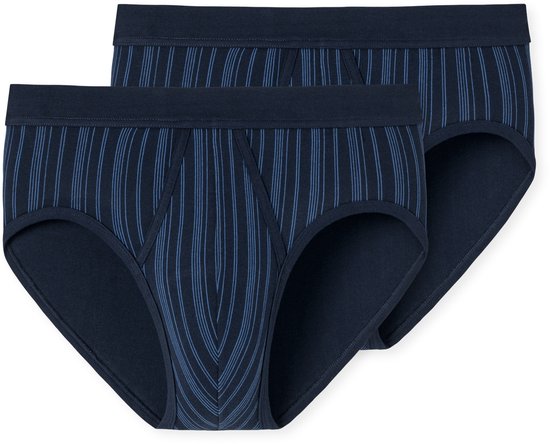 Slip de sport SCHIESSER Original Classics (lot de 2) - Feinripp avec braguette - rayé bleu foncé - Taille: 3XL