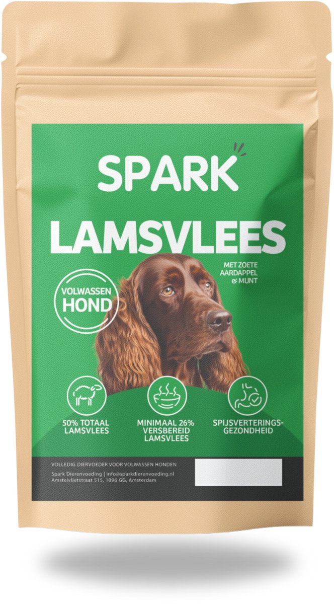 Spark - Volwassen Hondenbrokken - Lamsvlees met Zoete Aardappel & Munt - Hypoallergeen - Graanvrij - 6KG