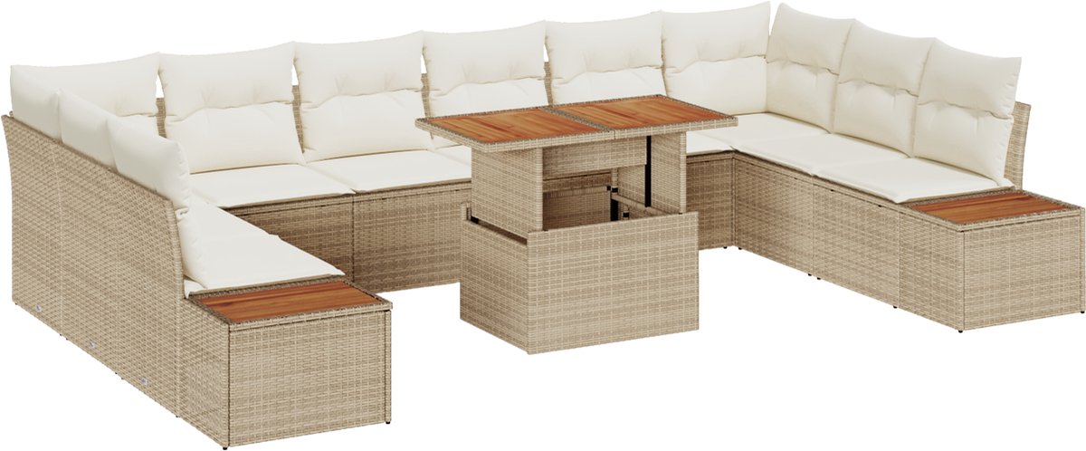vidaXL - Tuinbank - Set - met - opslag - 11 - pcs - Beige - Poly - rattan