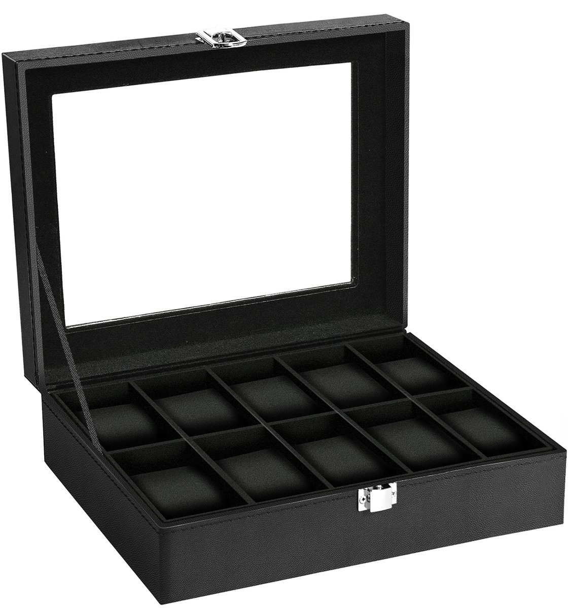 Uten Luxe Horlogedoos - Horloge Box Heren Dames - Geschikt voor Horloges en Sieraden - 10 vakken - Zwart