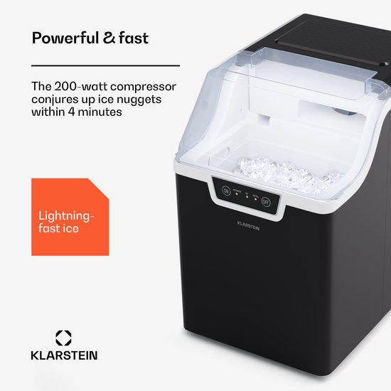 Klarstein Wallberg Nugget Ice Maker - Ijsblokjesmachine - Snelle modus - Ijsblokjes binnen 4 minuten - 200 Watt compressor - Tot 12 kg ijsblokjes per dag - Modern & draagbaar design - Beschikbaar in 2 kleuren - Zwart van Klarstein — afbeelding 2