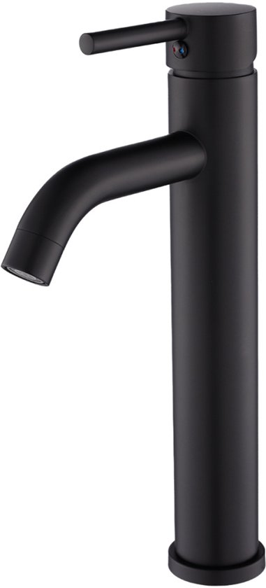 Robinet de lavabo haut de gamme WEBO Mediance 30 cm en Messing - Économie d'eau - Courbé - Mitigeur eau chaude et froide - Zwart