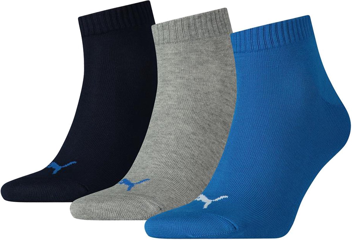 Puma Unisex Quarter Plain 3-pack unisex hoge enkelsokken – kobalt melange Multicolor
