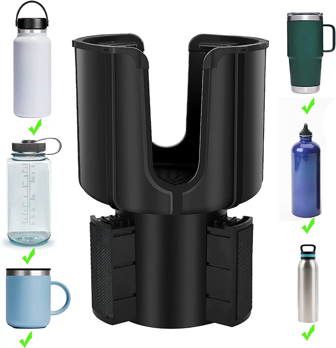 Autobekerhouder-uitbreidingsadapter met verstelbare basis, autobekerhouder compatibel met 0,4-1,2 l, andere grote flessen in 0,5-1,4 l (3,2"-3,8")