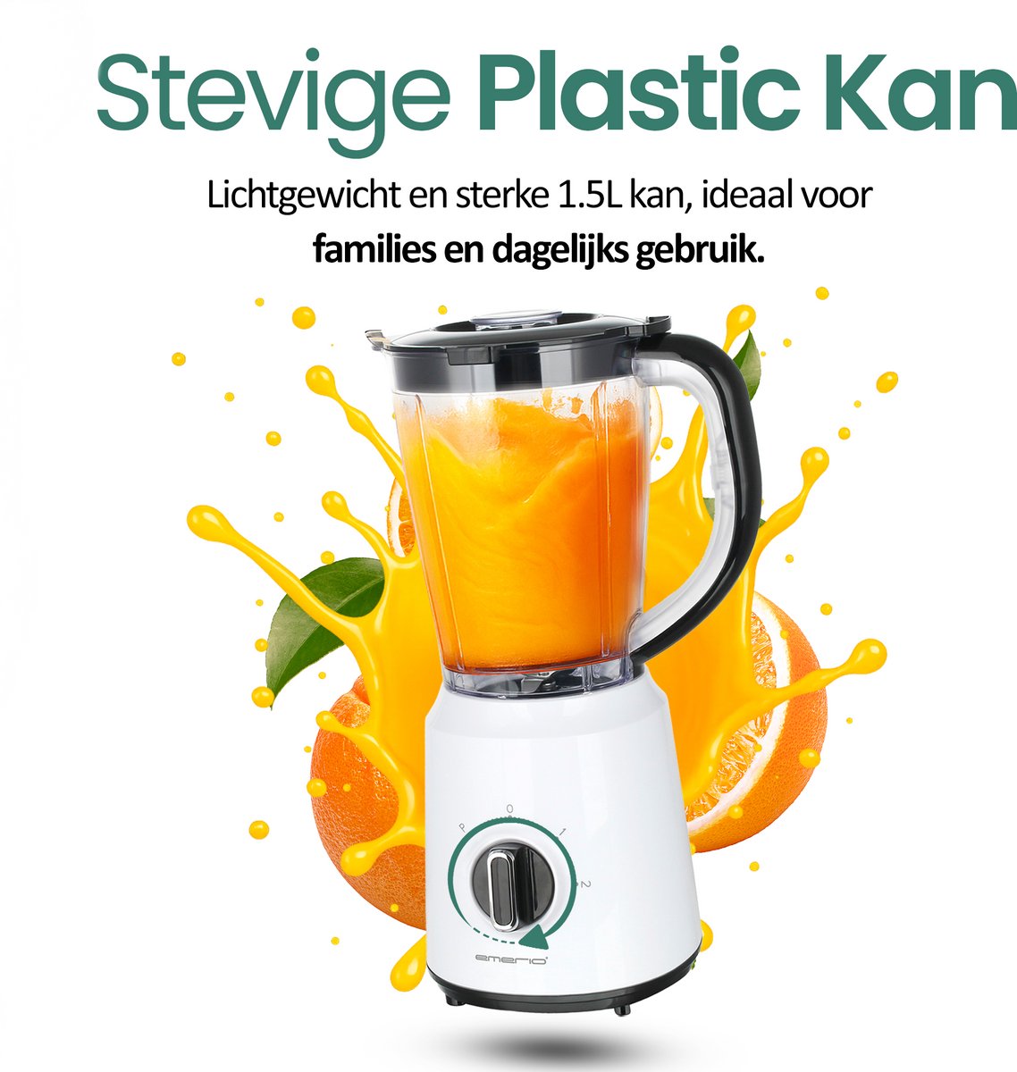 Emerio Blender 1.5L - Smoothie Maker met 2 Snelheden - RVS Messen en Vaatwasmachinebestendig - 500W - Blender-to-Go BL-124816.7 - Wit – foto 7
