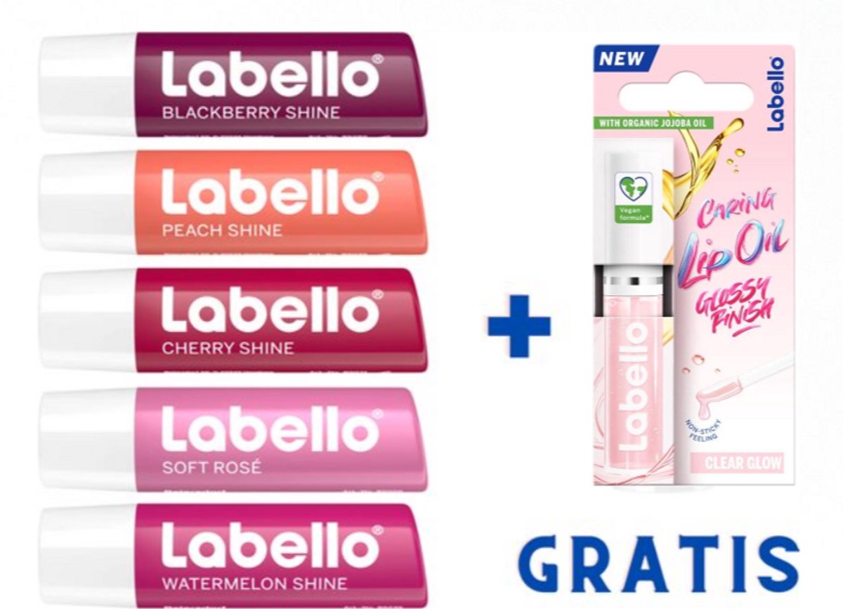 Goedkoopste Labello Fruity Shine Lippenbalsem Collection 6 x 5.5 ml - Verzorgende Lipbalm Met Smaak - Voordeelverpakking