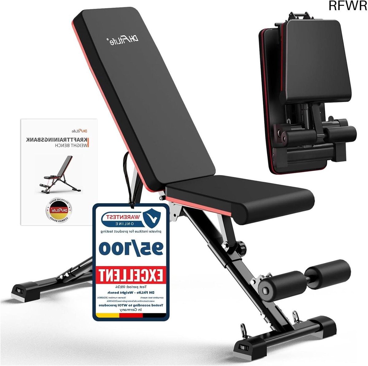 RFWR® Inklapbare Multifunctionele Halterbank met Verstelbare Rugleuning en Zitting voor Fitness en Krachttraining
