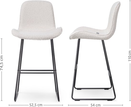 Nolon Nino-Fé Tabouret de Bar Bouclé Beige - Tissu - Piètement Zwart - 75 cm - Tabouret de Bar avec Dossier