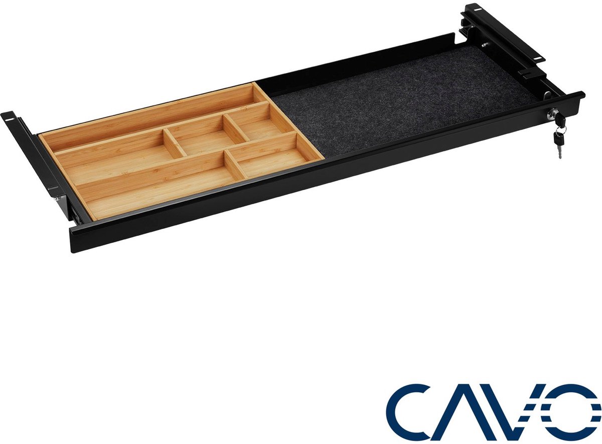 CAVO Documentlade afsluitbaar 850 x 265 x 45 mm zwart met bamboe inzet Bureaulade Kantoorlade thumbnail 5