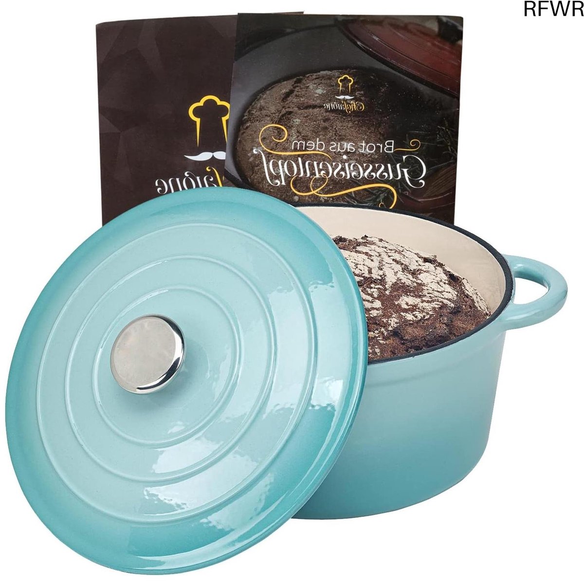 RFWR® Gietijzeren stoofpan 24 cm - 3,5 L hoogwaardig geëmailleerd voor bakken, braden en stoven