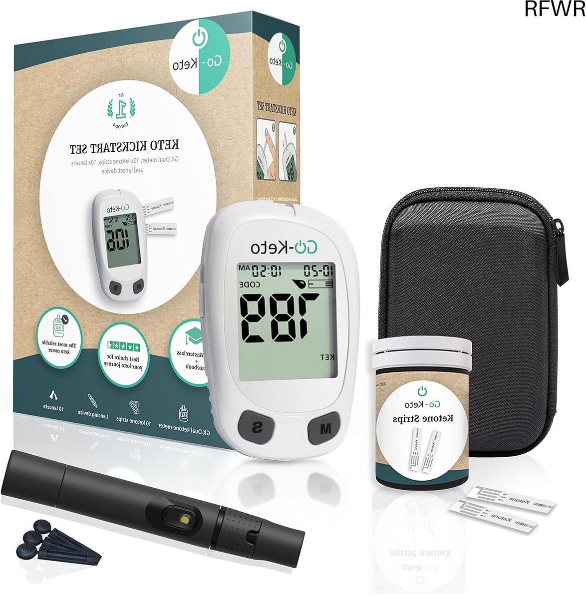 RFWR® Keton Meter Set voor Keto Dieet - Bloedketonemeter, Test Strips en Accessoires in 1 Set