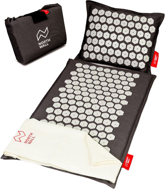 Northwall Spijkermat met Kussen & Draagtas - Acupressuur mat met Spijkerkussen - Spijkerbed - Acupunctuur - Meditatie - Shakti Massage - Zwart