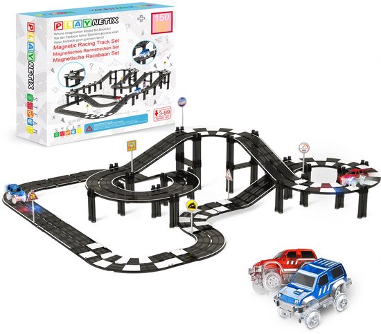 Magnetic Tiles Racebaan - 150 Stuks - Magnetisch Speelgoed - Magnetische Tegels - Educatief & Constructie - Auto's - Montessori - Bouwstenen - Bouwblokken - Voor 3, 4, 5, 6, 7, 8, 9 Jaar - Bouw je Magna Wereld - Kinderen - Playnetix