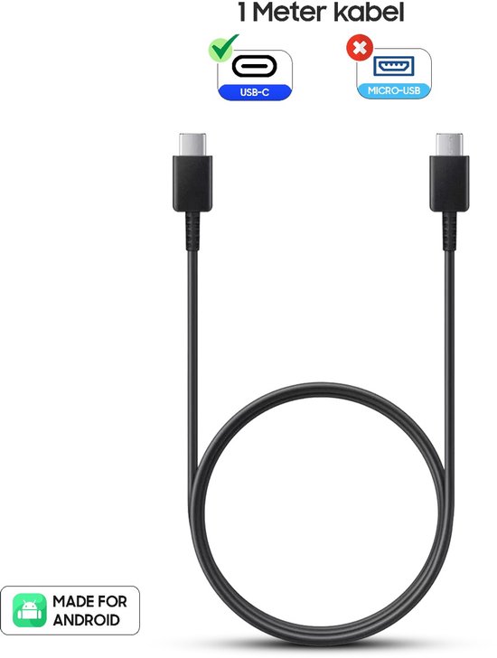 Origineel Oplader SC - Geschikt voor Samsung Android - USB-C naar USB-C – 100W ( 1 meter kabel ) – Geschikt voor Samsung Galaxy A56 / A36 / A26 / S25 / S25 Ultra / S25 Edge / A16 /S20 Ultra / S21 / S22 / S23 / S23 FE / S24 / S24 Ultra / S24 F - Zwart