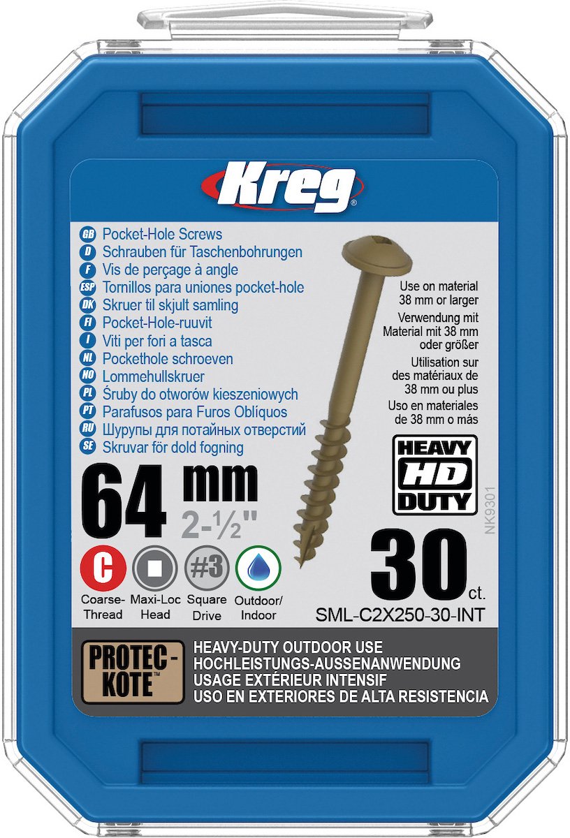 Kreg HD WR Pocket boring schroeven met sluitringkop, grof, 64 mm, #14, 30 stuks