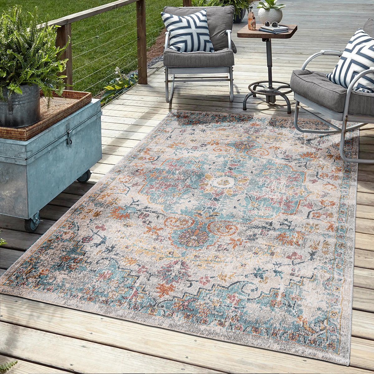 Mia’s Teppiche Bliss – Indoor & Outdoor vloerkleed, weerbestendig & onderhoudsvriendelijk, orientaals motief in blauw beige, 120 x 170 cm