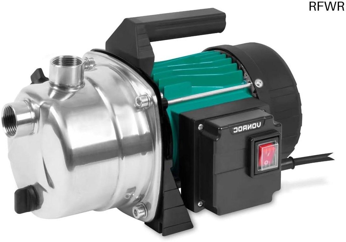 RFWR® Elektrische waterpomp 1000 W - krachtige tuinpomp met 3500 l/u capaciteit, max. 44 m hoogte, roestvrijstalen behuizing voor 2 of 4 sproeiers