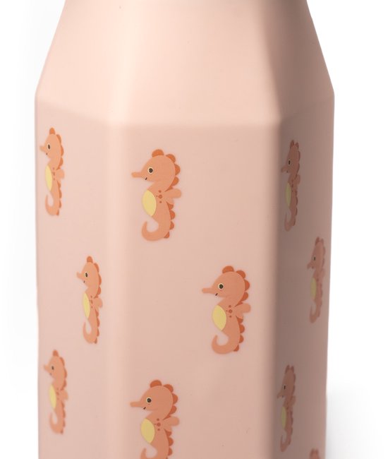 Mabebi - Drinkfles met kliksysteem 350 ml - Lekvrije drinkfles voor kinderen - Waterfles voor onderweg - Siliconen drinkfles met rietje - Schoolbeker - Zeepaardjes Roze van Mabebi — afbeelding 2