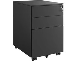 Conway Living® - Luxe Stalen Ladeblok Op Wielen - Met Slot - Verrijdbare Archiefkast Kantoor Kast - Mobiele Hangmap Bureau Kast - Afsluitbaar - 3 Laden - Zwart - 52x39x60 cm