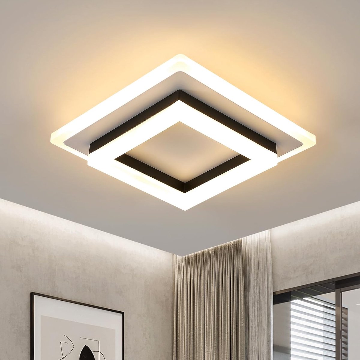 Haobosic - Moderne LED-plafondlamp, 24W 2350LM vierkante acryl modieuze plafondlamp, LED-wandlamp voor binnen voor hal, balkon, hoteltrap, garage, warm wit 3000K