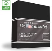 Droomtextiel Zacht Katoenen Hoeslaken Zwart 140x200 cm - Hoge Hoek - Perfecte Pasvorm - Heerlijk Zacht