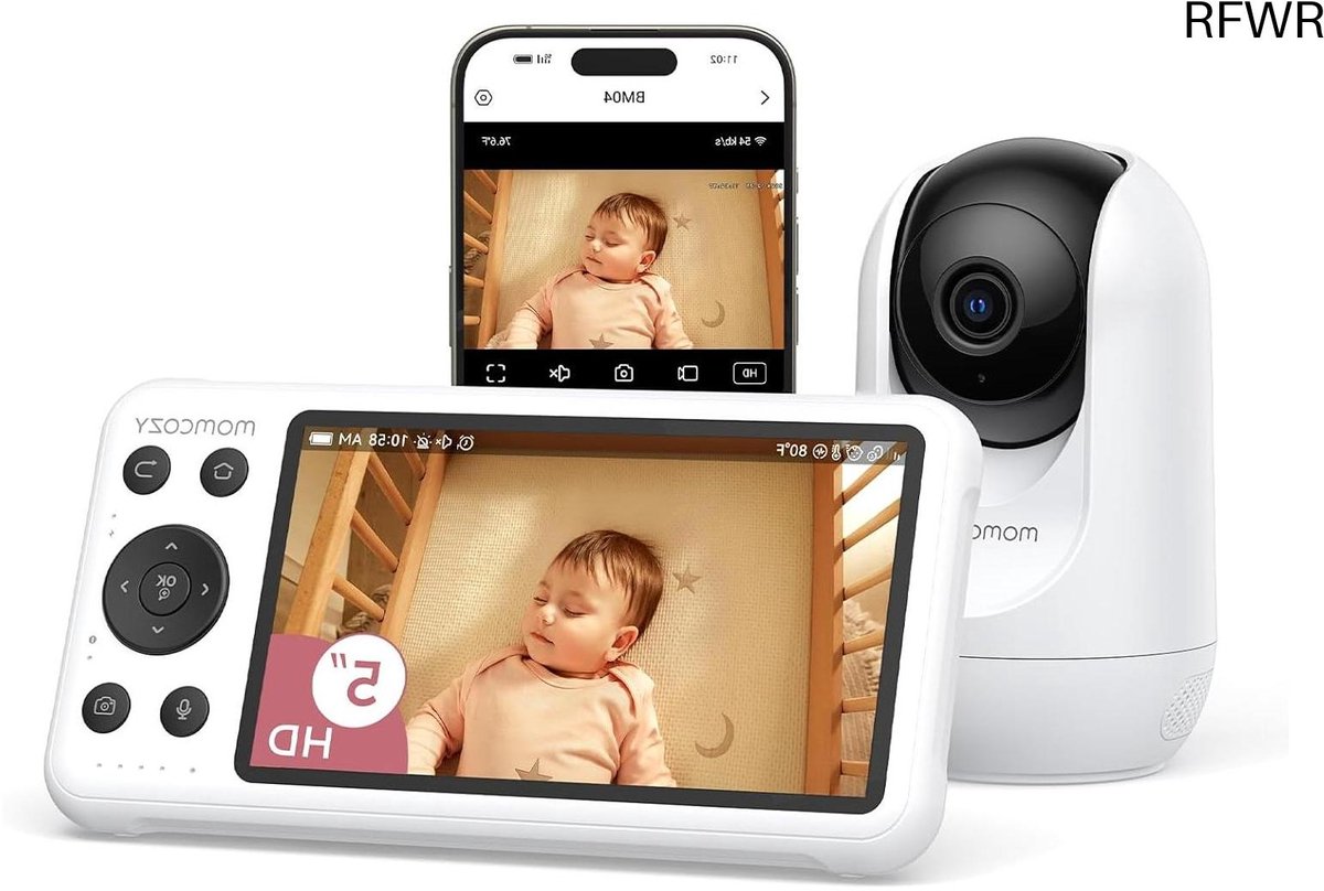 RFWR® Babyfoon met camera-app en nachtzicht - 5 inch wifi-video-monitort met zoom en huilidentificatie