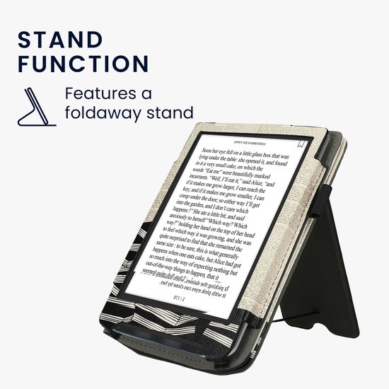 kwmobile e-reader hoesje geschikt voor Pocketbook Verse/Verse Lite/Pro/Color/Vivlio Light HD hoes - E reader flip case van kunstleer - Ereader cover met stand - Meisje met boeken design in zwart / beige — afbeelding 3