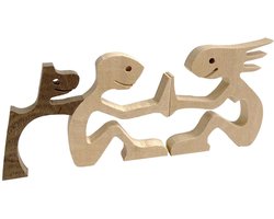 Houten beeldje - Man, Vrouw en hond - Model 08