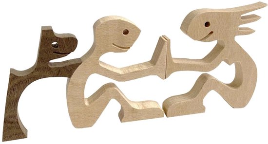 Houten beeldje - Man, Vrouw en hond - Model 08