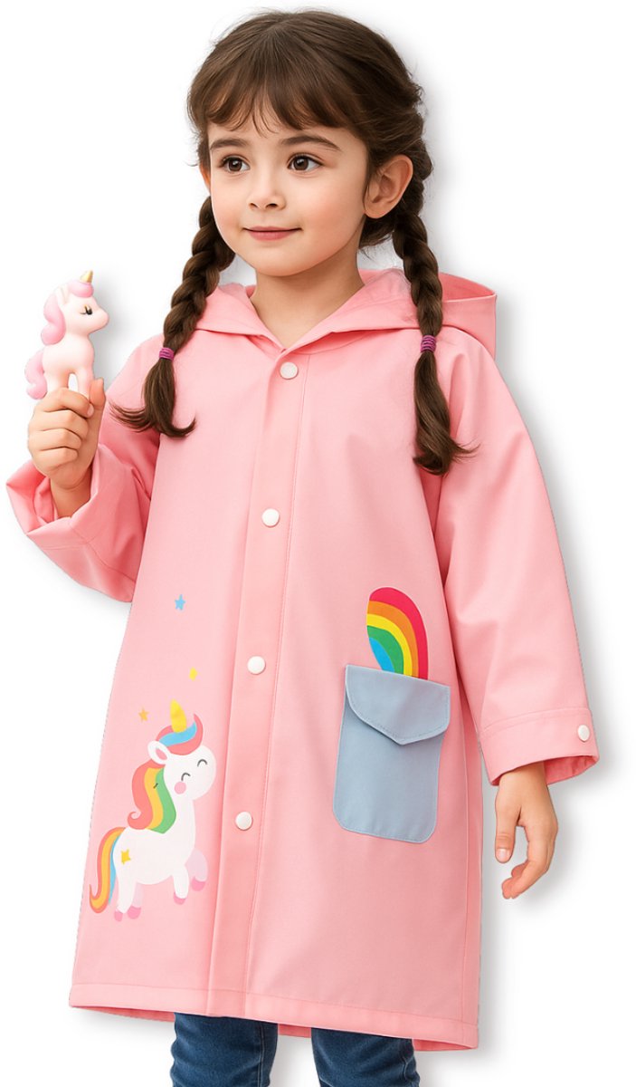 BoefieBoef Roze Kinder Regenjas Eenhoorn – S 1 tot 4 jaar – Peuter RegenPoncho – Premium EVA Waterdicht – Kleuter Regenmantel - Regen Winter School Buitenspelen – Knutseljas – Cadeau Tip voor Meisjes & Jongens – lengte 75-105 cm – Unicorn