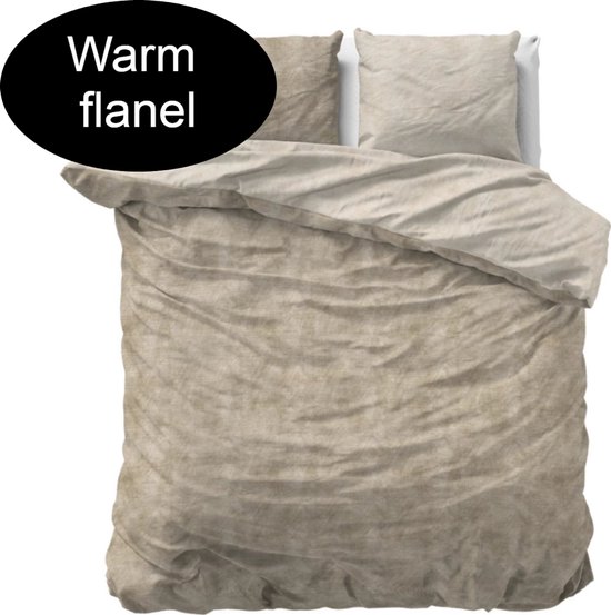 Luxe flanel dekbedovertrek tweezijdig taupe - 240x200/220 (lits-jumeaux) - zacht en warm - ideaal tegen de kou - tijdloze uitstraling - met handige drukknopen