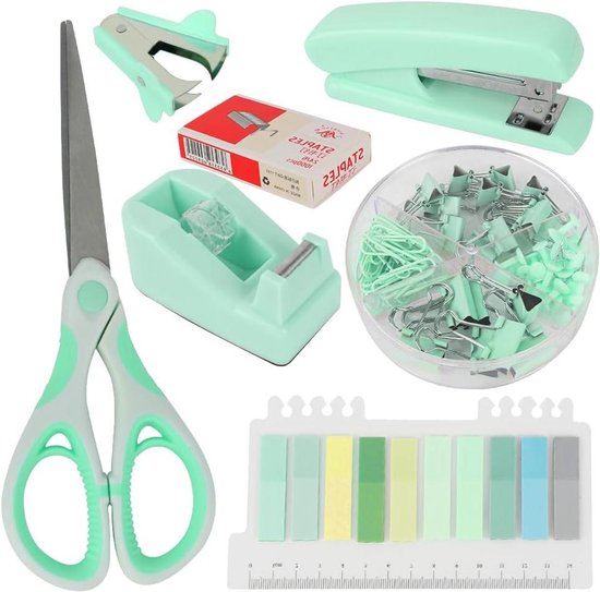 12-in-1 blaues Schreibtisch-Organizer- und Zubehör-Set, blaues Bürozubehör, blauer Hefter, Stifthalter, Klebebandhalter, Heftklammern, Klammerentferner für Schule, Geschenke für Kollegen, Frau