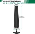 Afmetingen van de zwarte parasolhoes: 74.8 inch hoog, 11 inch breed en 22.4 inch diep.