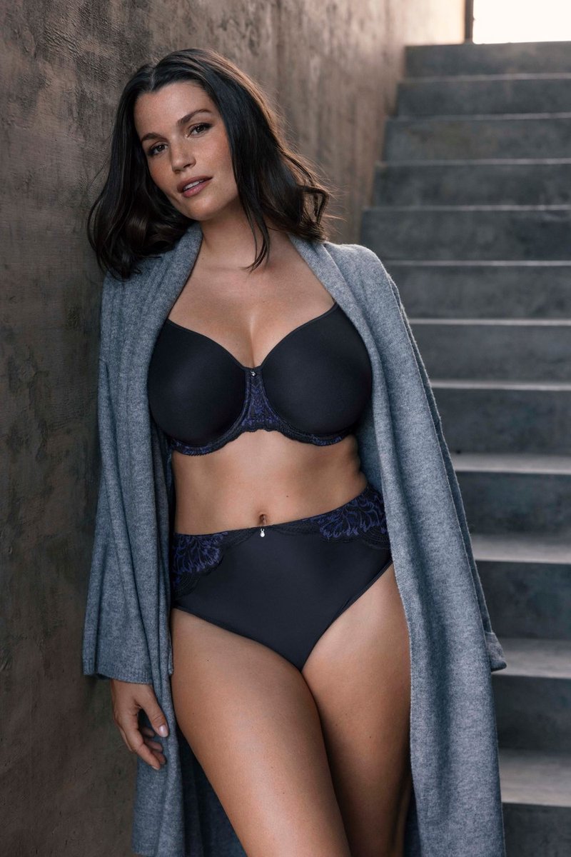 Fantasie – Emmaline Slip – Zwart met Blauwe Kant – Hoge Taille – Elegant & Comfortabel - XL