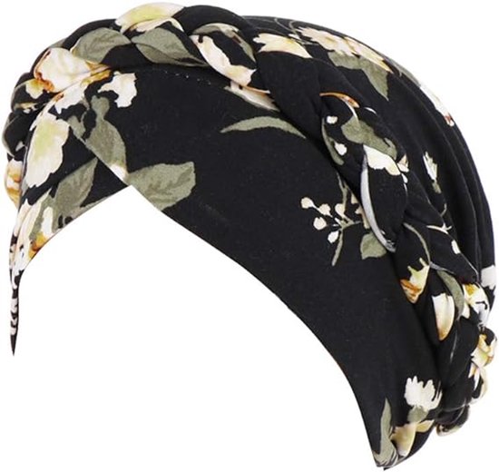 Foulard élastique élégant SNQ - Bandana turban, bandeau pour femme, hijab, bonnet chimio, couvre-chef islamique, bonnet contre le Cancer (Zwart)