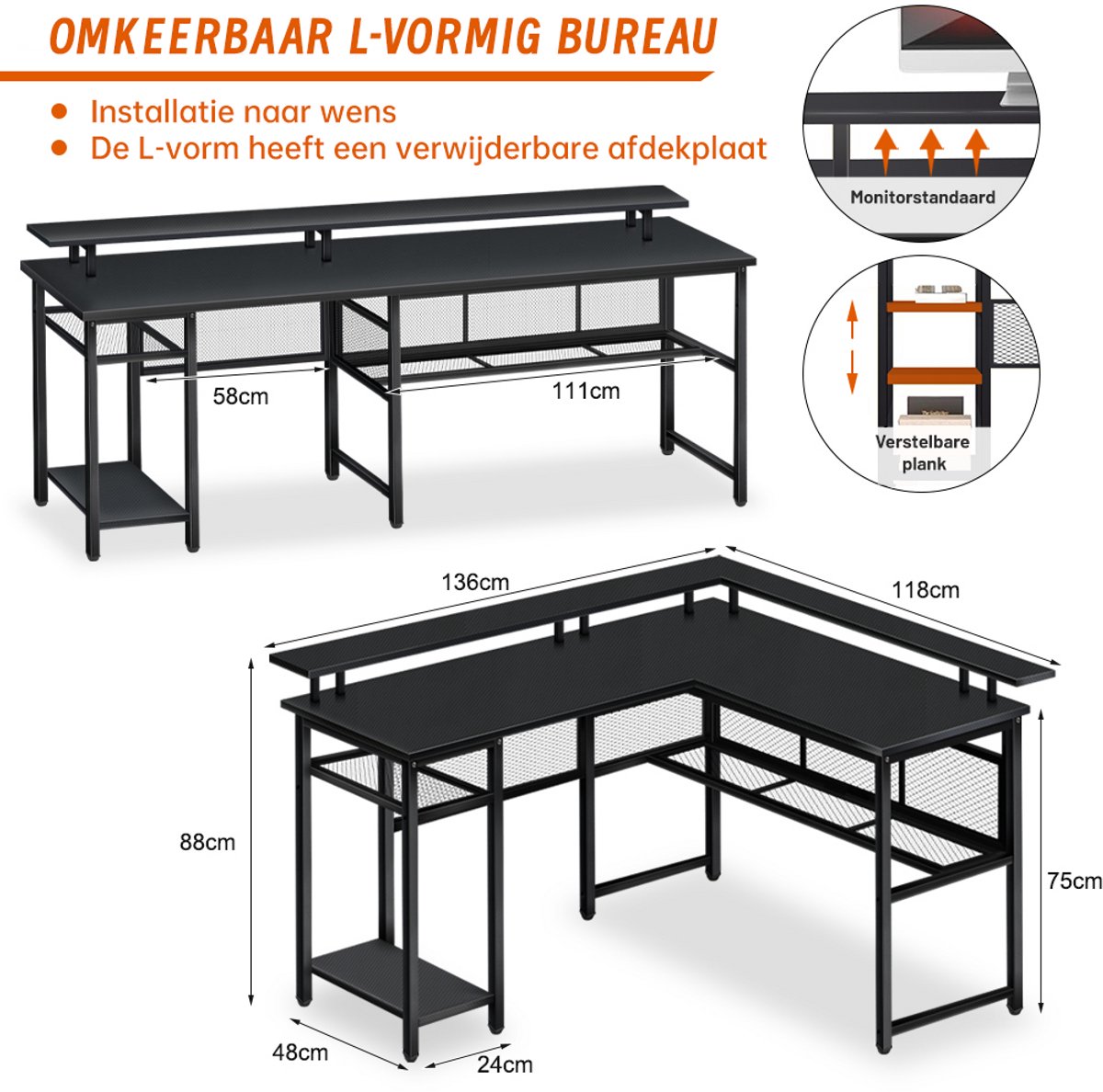 Mihtrov Gaming Bureau met LED Verlichting - L-Vormig Hoekbureau met Stopcontact - Stopcontact