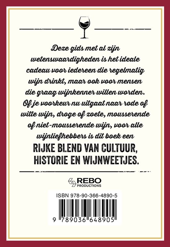 Achterkant van het boek 'Het kleine zakboek wijn' met tekst over de inhoud en ISBN.