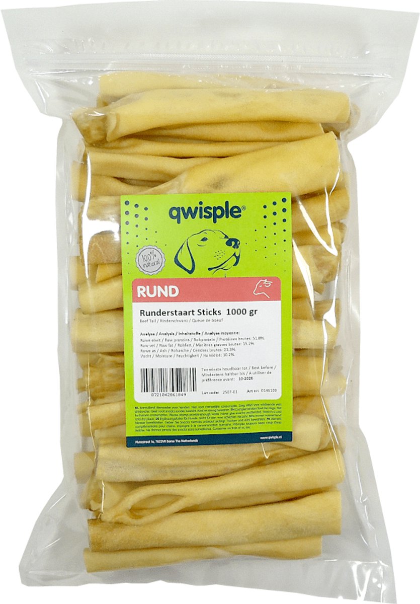 Qwisple Runderstaart Sticks - Natuurlijke Hondensnacks - 1000 gr