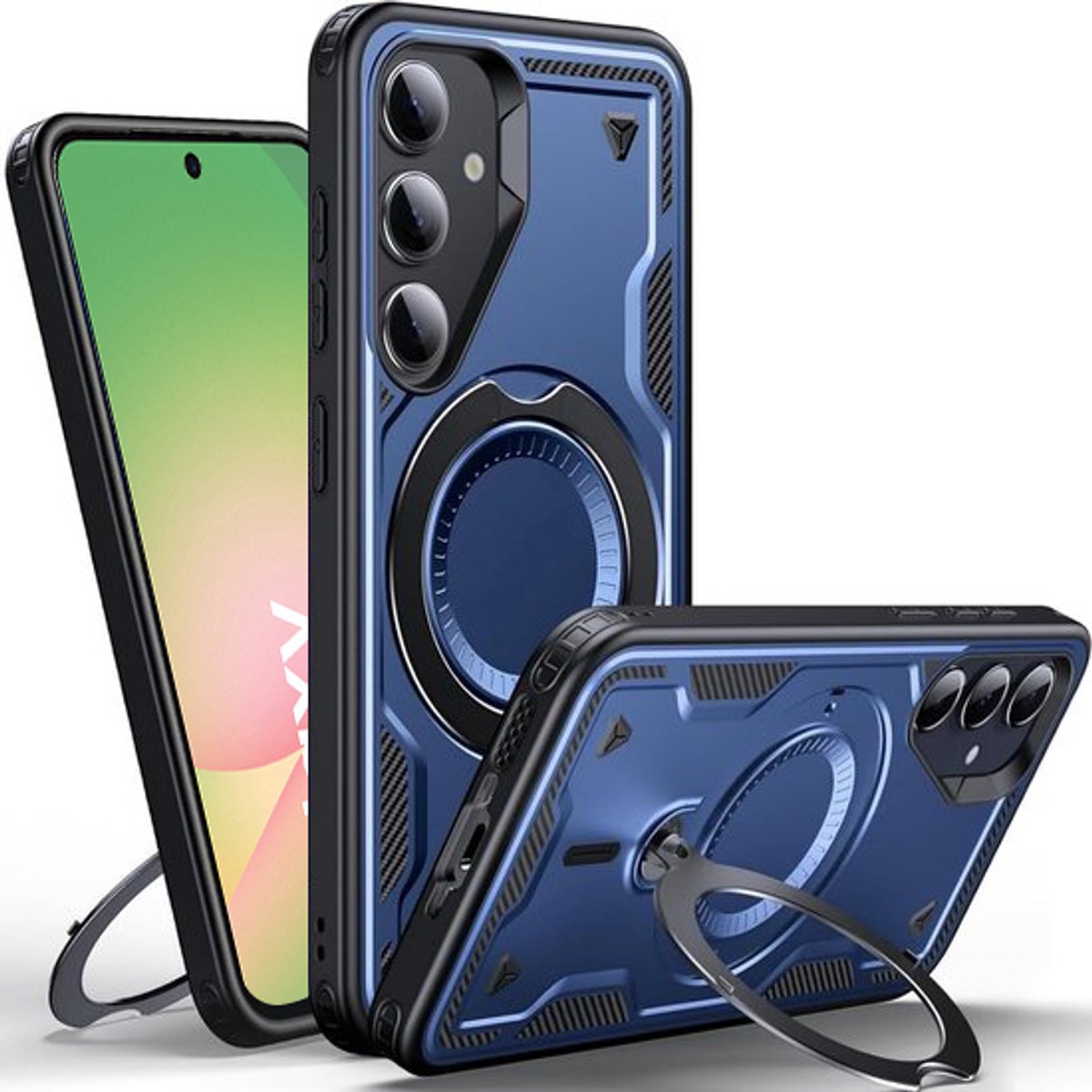Hoesje Geschikt voor Samsung Galaxy A56 - Armor hoes met Ringhouder - Arara backcover - Navy
