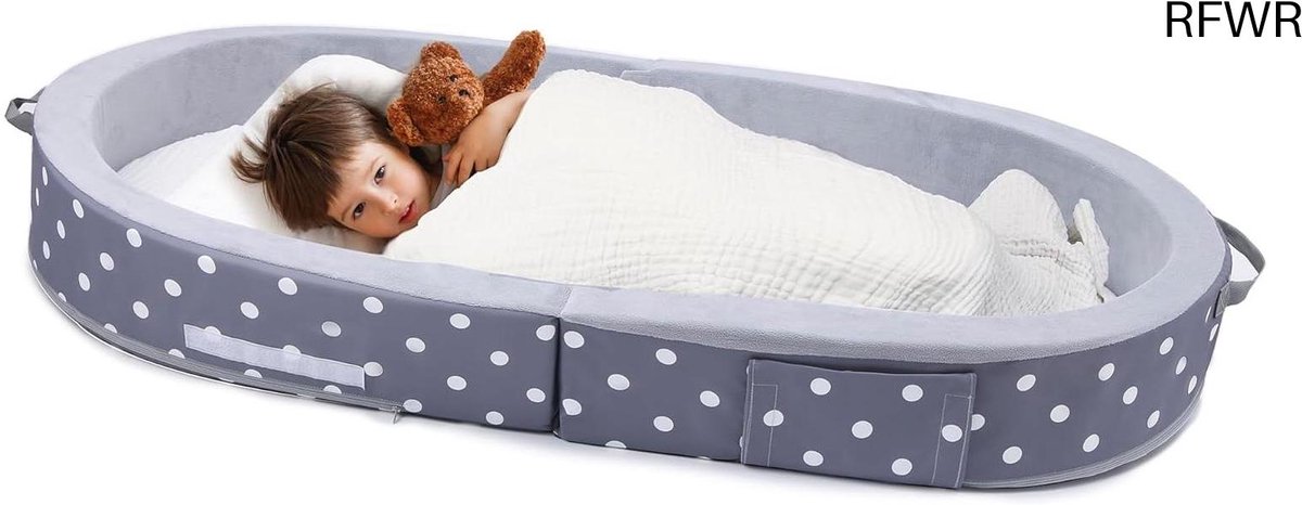 RFWR® Compact Opvouwbaar Reisbed met Matras en Valbeveiliging voor Kinderen