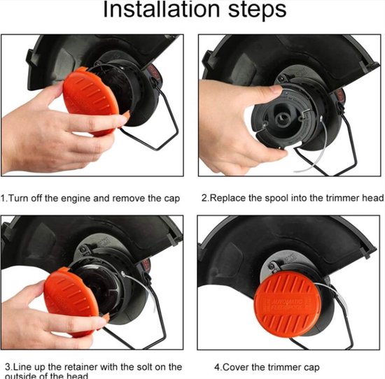 Geschikt voor 4-pack spoelkappen + 4 vervangende veeronderdelen compatibel met BLACK+DECKER RC-100-P grastrimmers van Oregon — afbeelding 4