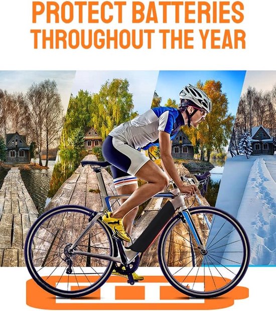 2 Stuk - E-Bike Accu Beschermhoes - Beschermhoes voor Fietsaccu - Geïntegreerde Accuhoes - Waterdicht en Stofdicht - past op frames met een omtrek van 28-36CM (oranje kleur) van Merkloos — afbeelding 2