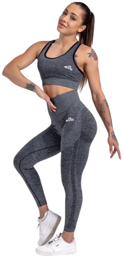 Mives® Sportlegging en Top - Yoga - Fitness set - Scrunch Butt - Dames Legging - Sportkleding - Fashion legging - Broeken - Gym Sports - Legging Fitness Wear - High Waist - GRIJS - maat S - BRA